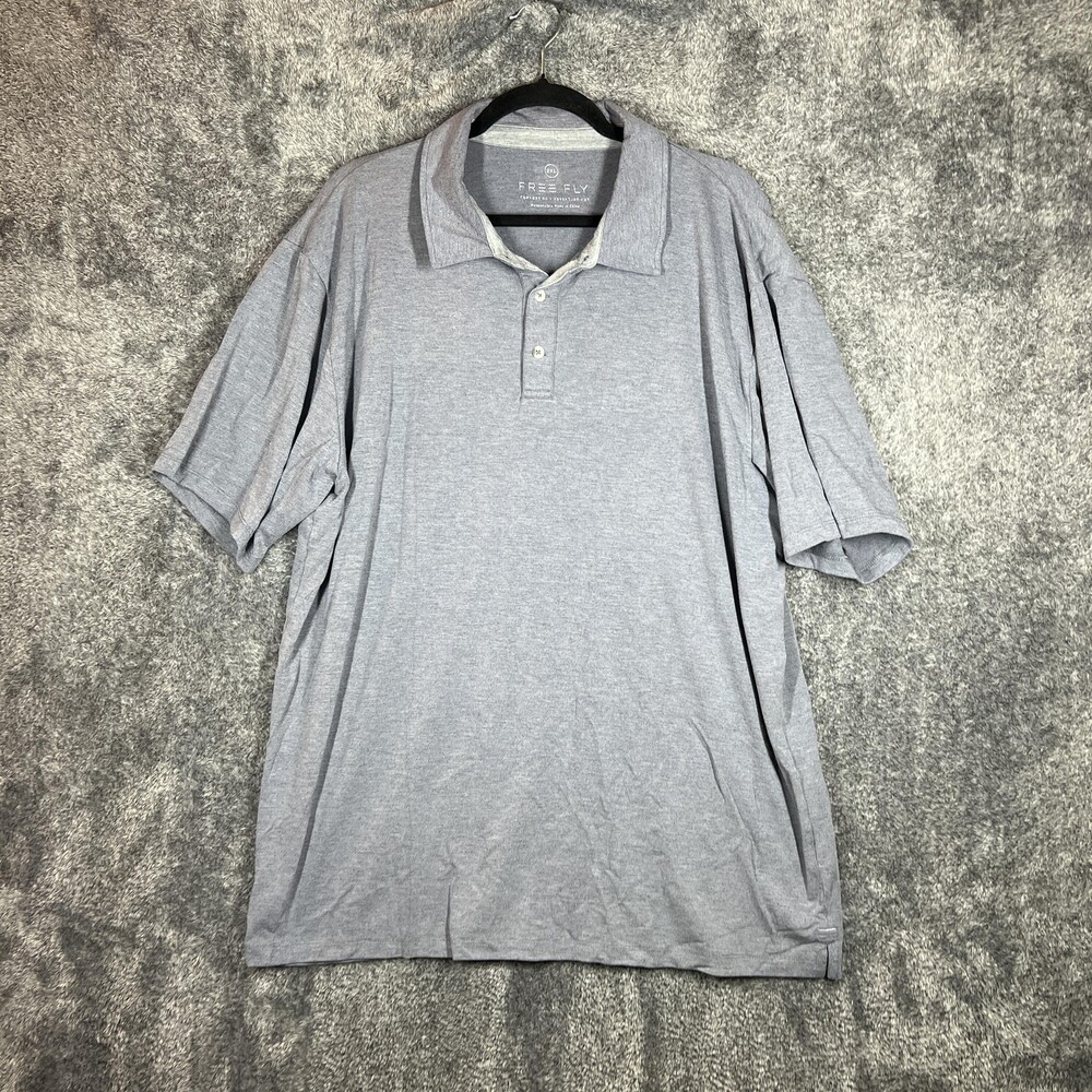 Free Fly Polo Shirt Mens 2XL Gray Performance Bamboo Stretch Casual Golf